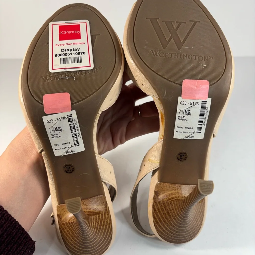Worthington Beige woman high heels‎ Slingback PeepToe Flower Embellishment 7.5 M